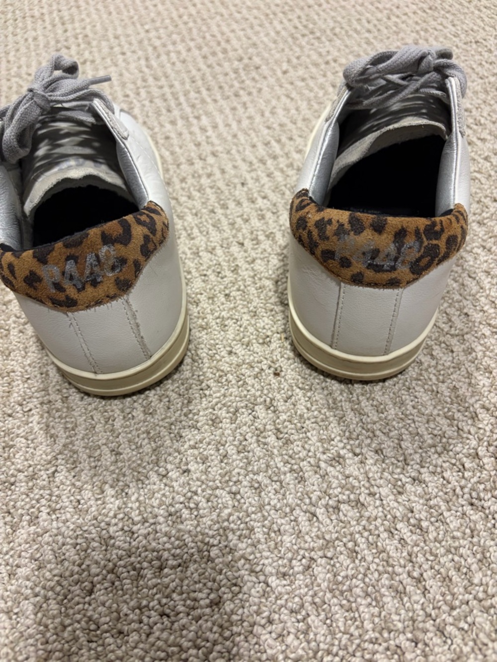 P448 White Leather Sneakers with Leopard Print Collar